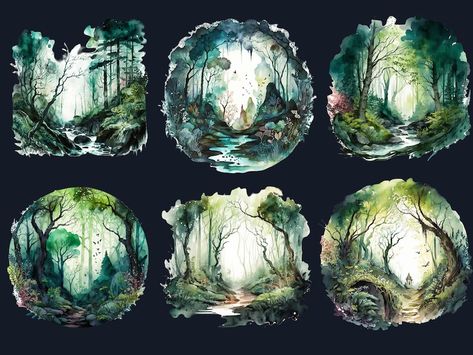 Forest Clip Art, Foggy Background, Forest Clipart, Watercolor Circles, Fairy Forest, Art Forest, Autumn Magic, Abstract Watercolor Art, Magic Forest