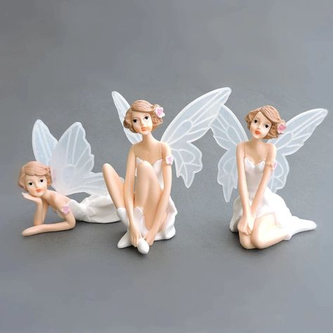 Fairy Garden Ornaments, Doll Garden, Angel Wings Wall, Dollhouse Garden, Flying Flowers, Fairy Decor, White Angel, Car Cake, Cartoon Gift