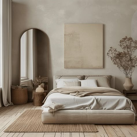 Diy Minimalist Bedroom, Decorating Tiny Bedrooms, Minimalist Bedroom Floor Bed, Big Space Bedroom Ideas, Painting Ideas In Bedroom, Earth Tone Room Ideas, Bedroom Ideas Minimalist Cozy Vintage, Serene Room Ideas, Small Bedroom Ideas Indian Style