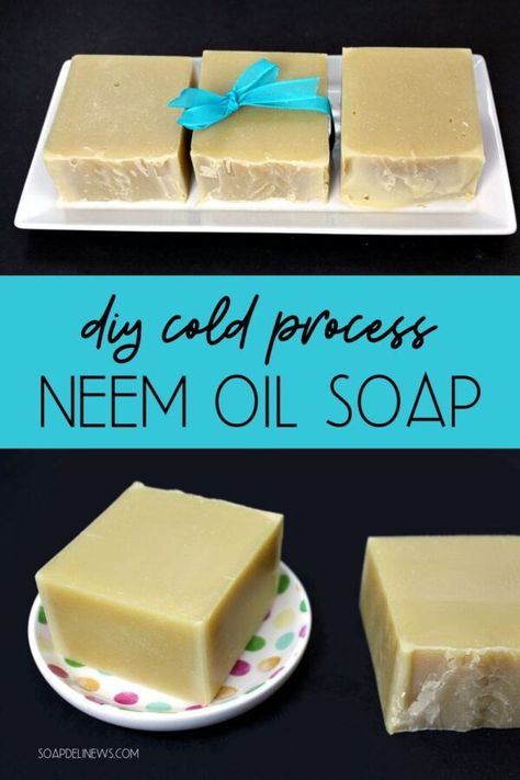 Neem oil soap recipe. Learn how to make a cold process neem oil soap recipe for the many skin care benefits of neem oil for problem skin. This DIY neem oil soap makes a great addition to a natural skin care routine for problem skin issues. It helps improve skin appearance and promote skin health while addressing skin issues such as dry skin, eczema, acne and fungal skin issues. This cold process soap helps to soothe a variety of common skin ailments and can prevent reoccurence. #soap #neemoil Diy Neem Oil, Neem Oil Soap, Lovely Greens, Neem Soap, Natural Skincare Recipes, Salve Recipes, Cold Process Soap Recipes, Problem Skin, Body Butters Recipe