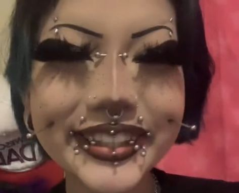 Full Face Of Piercings, Full Face Piercings, Face Full Of Piercings, Face Piercings, Body Mods, Full Face, Piercings, Halloween Face Makeup, Hair Makeup