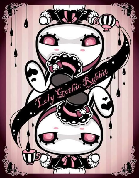 Gothic Kawaii Art, Loly Sanrio Pfp, Pastel Goth Poster, Loly Gothic Rabbit Sanrio, Loly Gothic Rabbit, Scary Sanrio, Loly Sanrio, Goth Rabbit, Goth Kawaii Art