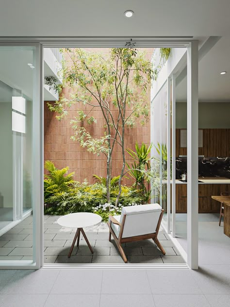 V U L A - H O U S E :: Behance Indoor Atrium Internal Courtyard, Internal Courtyard Garden, Duy Huynh, Atrium House, Indoor Courtyard, Courtyard Gardens Design, Courtyard Design, Internal Courtyard, Small Courtyards