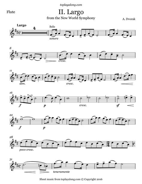 New World Symphony (II. Largo) by Dvorak. Free sheet music for flute. Visit toplayalong.com and get access to hundreds of scores for flute with backing tracks to playalong. B Flat Clarinet Sheet Music Easy, 5 Hole Flute Sheet Music, Fallen Down Flute Sheet Music, B Flat Clarinet Sheet Music, Native American Flute Sheet Music 6 Hole, River Flows In You Violin Sheet Music, Free Flute Sheet Music, Sheet Music For Flute, Fiddle Music