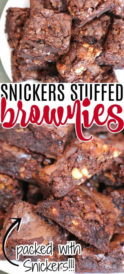 Snickers Brownies, Stuffed Brownies, Snicker Brownies, Bar Desserts, Brownie Bars, Homemade Snickers, Snickers Bar, Brownie Ingredients, Cheesecake Desserts