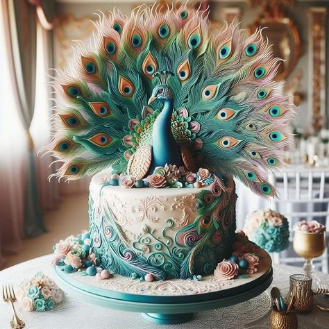 Icing Cake Decoration, Peacock Cupcakes, Peacock Birthday Party, Peacock Cakes, Easy Birthday Cakes, Peacock Theme Wedding, Peacock Birthday, Peacock Wedding Cake, Peacock Cake