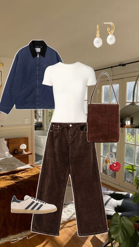 Baggy jeans, corduroy pants, suede purse, casual outfit, women’s outfit, women’s fashion, carhartt, carhartt jacket, pearl earrings, casual fit Baggy Corduroy Pants Outfit, Courdory Pants Outfits, Corduroy Pants Outfits, Carhartt Jacket Outfit Woman, Carhartt Jacket Outfit, Casual Outfit Women, Corduroy Pants Outfit, Purse Casual, Earrings Casual