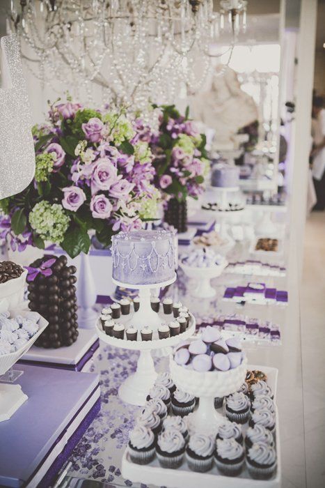 Tea Party Dessert Table, Purple Dessert Tables, Rooftop Penthouse, Lavender Dessert, Hotel Penthouse, Purple Desserts, Tea Party Desserts, Dessert Table Ideas, Party Buffet Table