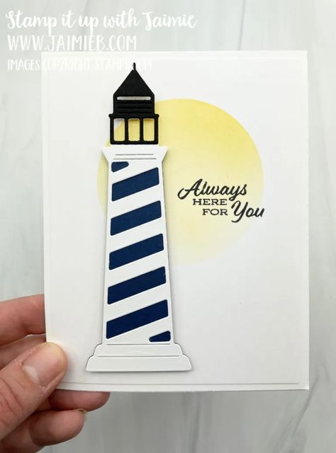 Stampin' Up! Lighthouse Point Card Stampin Up Lighthouse Cards, Lighthouse Cards Handmade, Lighthouse Point Stampin Up Cards, Stampin Up Lighthouse Point, Stampin Up Lighthouse, Lighthouse Quotes, Lighthouse Images, Lighthouse Cards, Card Maps