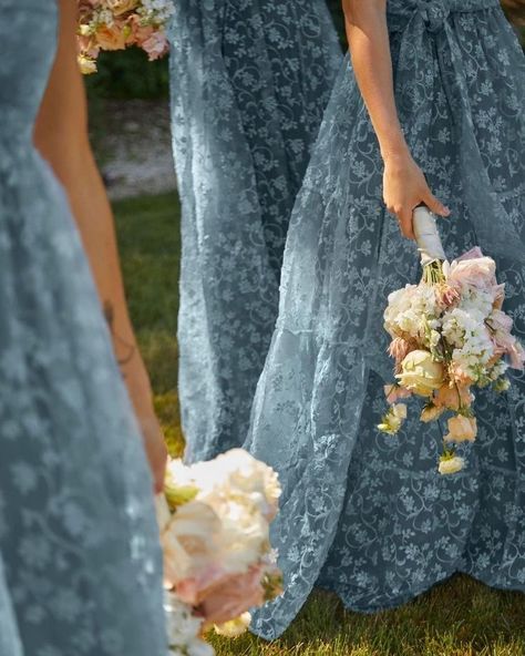 Bridesmaid Aesthetic Blue, Vintage Blue Bridesmaid Dresses, Dusty Blue Vintage Wedding, Dusty Blue Wedding Aesthetic, Blue Flower Bridesmaid Dresses, Something Blue Ideas The Bride, Wedding Aesthetic Blue, Bridesmaids Aesthetic, Dusty Blue Wedding Dress