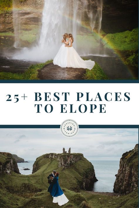 Wondering where the best places are to elope around the world? Check out our list of top elopement destinations including in the US and other countries. Eloping Ideas Destinations, Where To Elope Destinations, How To Elope Ideas, Most Beautiful Places To Elope, Top Elopement Destinations, Unique Wedding Destinations, Elopement Ideas Tennessee, Wedding For Two Private, Nature Elopement Ideas