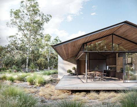 Aussie Bush House (4) | Images :: Behance Bush Retreat, Bush House, Block House, Australian Bush, House In Nature, Architecture 3d, Coastal Life, Stone Cottage, House Layout