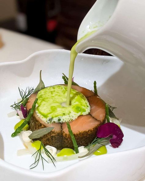 Cured Salmon Plating, Pastrami Salmon With Fennel Slaw, Salmon Dill Lemon Recipe, Dill Mustard Salmon, Cured Salmon Fine Dining, Chef Jobs, Salmon Fish, Herb Salad, Salmon Dishes