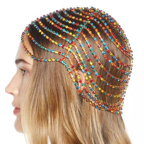 Bohemia Handmade Colorful Rhinestone Headband Bride Head Chain Indian Wedding Hair Accessories Indian Wedding Hair Accessories, Indian Wedding Hair, Headband Bride, Sapphire Jewelry Set, Bride Head, Beaded Headpiece, Bridal Jewelry Sets Brides, Wedding Jewelry Sets Bridal Jewellery, Diy Beaded Rings