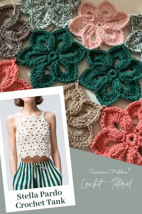 Flower Pattern Crochet Top, Floral Crochet Top Pattern, Crochet Top Flower, Crochet Flower Top, Floral Crochet Top, Lace Top Patterns, Crochet Floral Top, Crochet Tank Tops, Knit Summer