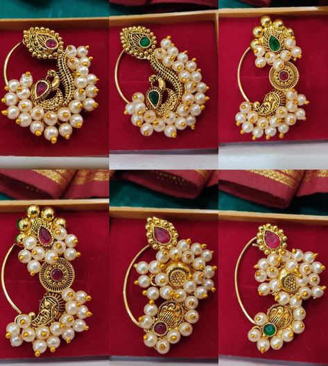 Kolhapuri Thushi Designs, Maharashtra Nath Designs, Maharastrian Jwellary Nath, Traditional Marathi Jwellery, Marathi Nath Designs, Nath Bridal Marathi, Marathi Jewellery Traditional, Marathi Bride Jewellery, Nathni Designs