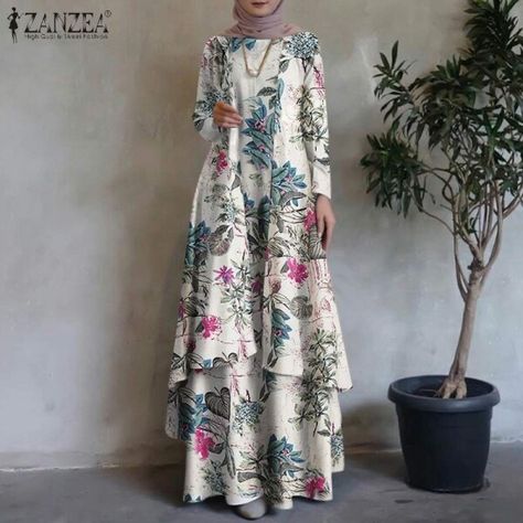 US $20.64 32％ Off | 2023 Dubai Turkey Maxi Sundress ZANZEA Women Vintage Floral Printed Abaya Hijab Dress Muslim Islamic Clothing Robe Loose Dresses Stylish Burqa Designs, New Abaya Design, New Abaya Designs, Printed Abaya, Burqa Design, Burqa Designs, Muslim Dress Abaya, Fashion Abaya, Abaya Design