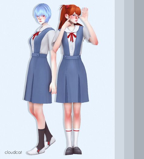 Sims 4 Evangelion, Evangelion Sims 4 Cc, The Sims 4 School Uniform, Sims 4 Uniform Cc, Sims 4 Content, Anime Uniform, Unusual Clothes, Sims 4 Anime, Cc Mods