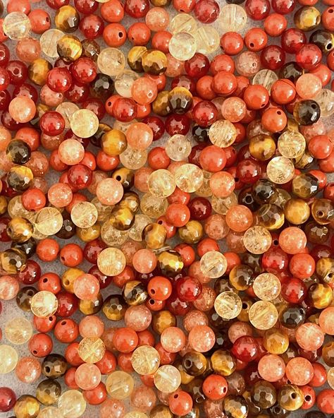 The colours of Autumn 🍁in a gemstone bead mix! This colour-way is giving me sitting in front of fire on a clear, crisp autumn day vibes. Which one is your favourite? #citrine #tigerseye #carnelian #sunstone #redjasper #gemstonebeadmix #gemstones #semipreciousstones #semipreciousgemstones #autumnalcolours #brightsunnyautumndaycolours #rcj #weaingrcj #rockcirclejewellery Crisp Autumn, Red Jasper, Autumn Day, Semi Precious Gemstones, Semiprecious Stones, Fall Colors, Citrine, Gemstone Beads, Give It To Me