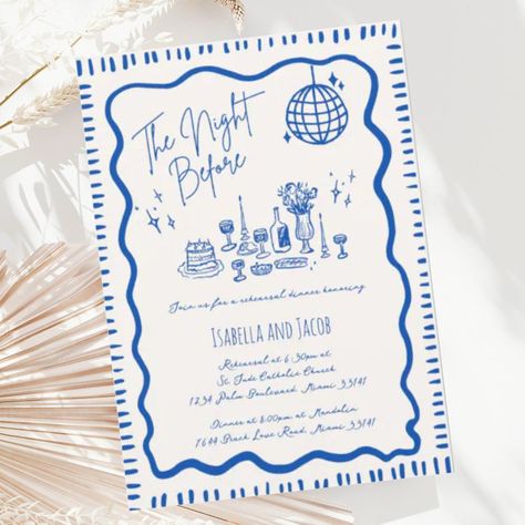 Whimsical hand-drawn blue wavy rehearsal dinner invitation with a modern calligraphy#birthdayfonts #handdrawn #happybirthday #fontdesign #birthdaycelebration Celebration Doodles, Modern Wedding Stationary, Beach Dinner Parties, Quirky Wedding Invitations, Doodle Wedding, Quirky Invitations, Wedding Stationary Design, Table Elements, Wedding Rehearsal Dinner Invitations