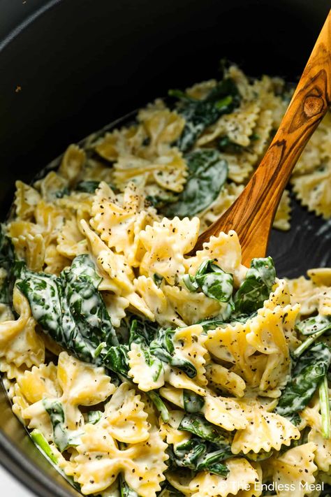 This recipe is a stovetop version of the viral TikTok Boursin cheese pasta. But my version is easier to whip up and, dare I say, even better in flavor! #theendlessmeal #boursin Boursin Cheese Pasta, Boursin Pasta Recipe, Shaped Pasta, Cheese Pasta Recipes, Recipes On A Budget, Spring Mix Salad, Cheese Sauce For Pasta, Boursin Cheese, Spinach Pasta