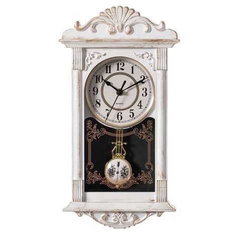 Wall Clock Classic, Clock For Living Room, Decorative Wall Clock, Dining Room Dimensions, Pendulum Wall Clock, Pendulum Clock, White Dining Room, Cleaning Walls, Empty Wall