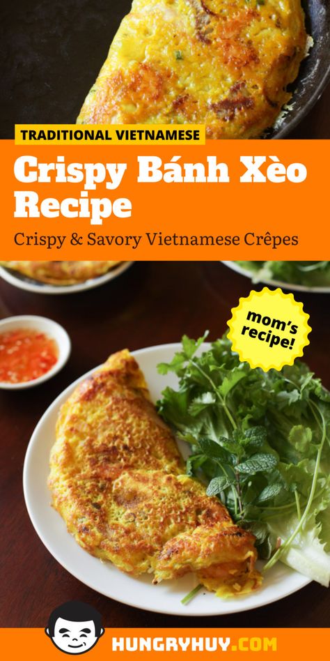 Vietnamese Crepes, Vietnamese Pancakes, Banh Xeo, Viet Food, Vietnam Food, Party Dishes, Vietnamese Cuisine, Vietnamese Recipes, Asian Cooking