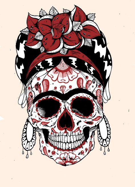 Frida Kahlo Skull, Sugar Skull Art Drawing, Mexican Skull Tattoos, Skeleton Artwork, Sugar Skull Artwork, Day Of The Dead Art, Skull Art Drawing, Sugar Skull Tattoos, Day Of The Dead Skull