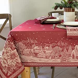 Benson Mills Engineered Jacquard Heavyweight Fabric Table Cloth, Holiday, Winter, and Christmas Tablecloth (Christmas Story, 60" x 84" Rectangular) Holiday Tablecloths, Christmas Tablecloth, Fabric Napkin, Tablecloth Fabric, Christmas Table Cloth, Old Fashioned Christmas, Outdoor Cushions And Pillows, Christmas Story, Seasonal Home Decor