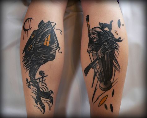 Baba Yaga Tattoo, Kon Bleach, Thumb Tattoos, Russian Tattoo, Baba Jaga, Occult Tattoo, L Tattoo, Witchy Art, Witch Tattoo