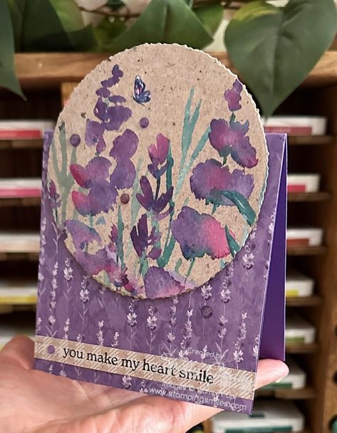 Make an Eye-Catching Fun Fold Card with Perennial Lavender DSP with Ease! Lavender Bundle, Lavender Stamp, Painted Lavender, Dsp Cards, Pumpkin Cards, Fun Folds, Leaf Cards, Free Cards, Card Crafting