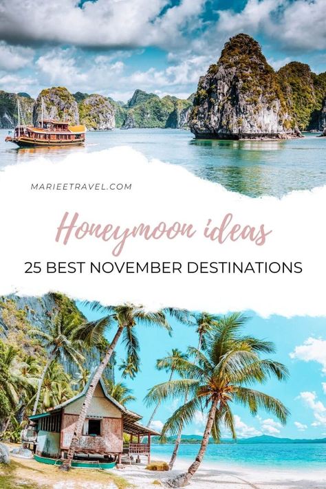 Planning a November honeymoon and need inspiration? If you want to avoid the cold days of fall, you have tons of choices for a sun-soaked break. Places like the Maldives and Mauritius are great in November, but there are options for an adventurous honeymoon, too! From America to Australia, here are the best November honeymoon destinations to get booking right away! November Honeymoon Destinations, Fall Honeymoon Destinations Usa, October Honeymoon Destinations, November Honeymoon, Honeymoon Destinations Usa, Best Honeymoon Locations, Cheap Honeymoon Destinations, Unique Honeymoon Destinations, Tropical Honeymoon Destinations