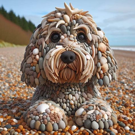 Dog Pebble Art Ideas, Stone Painting Dog, Stone Fish Animal, Stone Pictures Pebble Art Dogs, Rock Art Family With Dog, Stone Artwork, Stone Pictures Pebble Art, Garden Rock Art, Pebble Art Family