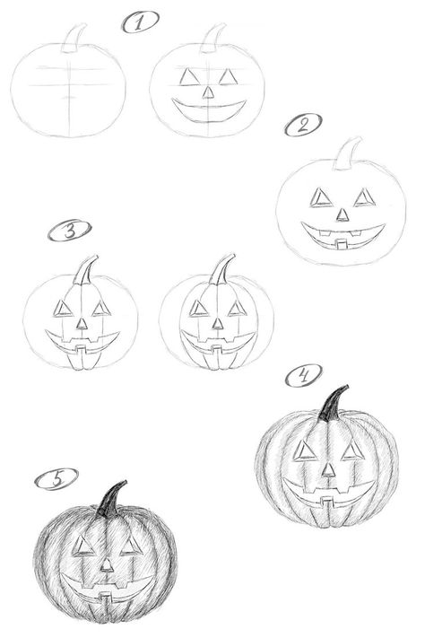 How to draw a happy Halloween pumpkin Jackolantern Sketches, How To Draw A Jackolantern, How To Draw A Pumpkin Step By Step Easy, How To Draw A Pumpkin, Draw A Jack O Lantern, Pumpkin Learning, Draw Halloween, Pumpkin Sketch, Scary Halloween Pumpkins