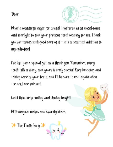 tooth fairy letter Tooth Fairy Ideas, Creative Notes, Tooth Fairy Note, Excited Face, Losing Teeth, Tooth Fairy Letter, Fairy Ideas, Tooth Chart, Chocolate Coins