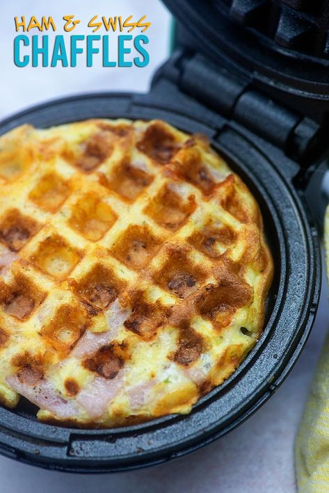 Hot Ham and Cheese Chaffles! This is the low carb version of a melty hot ham and cheese sandwich and it's so good! #lowcarb #keto #sandwich #recipe Cheese Chaffles, The Best Keto Recipes, Waffle Iron Recipes, Chaffle Recipe, Cheese Waffles, Best Keto Recipes, Waffle Maker Recipes, Low Carb Meal Prep, Ham And Cheese Sandwich