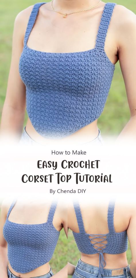 Crochet corset top is a perfect piece to add in your wardrobe. This crochet corset top has a great look and it can be worn with anything. If you want to make one for yourself, this tutorial will help you out. Crochet Corset Top, Crochet Corset, Diy Crochet Top, Crochet Top Outfit, Crochet Crop Top Pattern, Mode Crochet, Tutorial Ideas, Crochet Tops Free Patterns, Crochet Shawls And Wraps