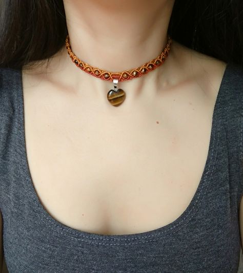 Adjustable Choker, Crystal necklace, Healing Spiritual jewellery Crystal Necklace Healing, Macrame Choker, Spiritual Jewelry, Jewelry Patterns, Tiger Eye, Fresh Flowers, Crystal Necklace, Diy And Crafts, Beaded Jewelry