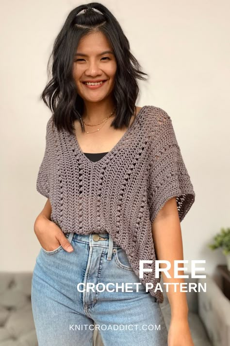 Gilet Crochet, Crochet Sweater Pattern Free, Crochet Wearables, Crochet Tops Free Patterns, Crochet Summer Tops, Crochet Sweaters, Crochet Woman, Crochet Cardigan Pattern, Crochet Top Pattern