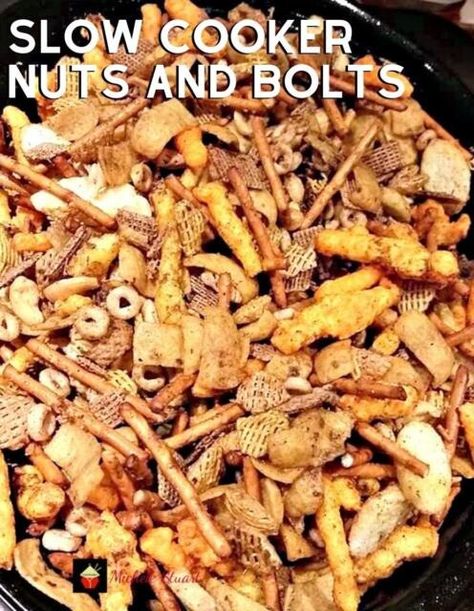 Slow Cooker Nuts and Bolts Beer Nuts Bar Mix Recipe, Recipe For Nuts And Bolts, Nuts And Bolts Recipe, Crockpot Potluck, Honey Glazed Walnuts, Glazed Walnuts, Coffee And Walnut Cake, Snack Mixes, Chex Mix Recipes