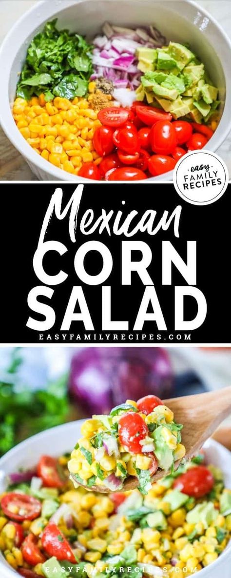 Mexican corn salad is super delicious, full of flavor and a perfect side dish for any meal. Easy Corn Salad Simple, Mexican Food Sides Dishes, Mexican Corn Salad Recipe Easy, Corn Salad Mexican, Mexican Corn Salad Recipe, Corn Salad Recipe Easy, Sweet Corn Salad, Easy Corn Salad, Mexican Salad Recipes