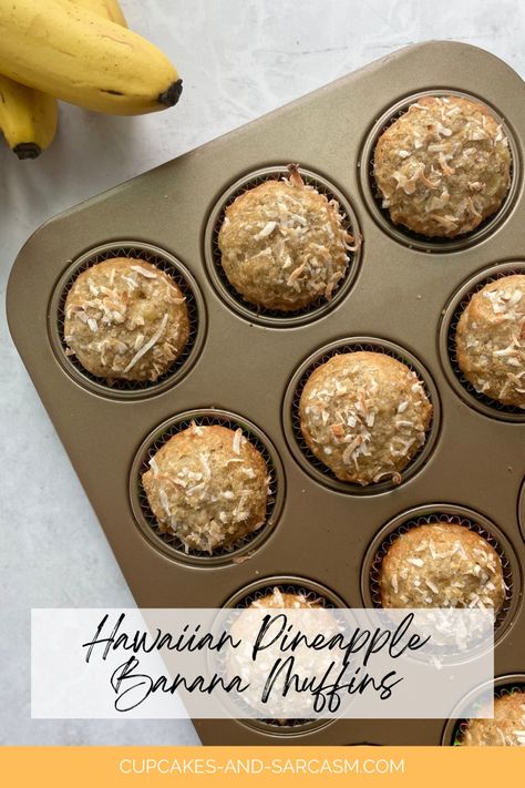 Carrot Pineapple Muffins, Banana Coconut Muffins, Pineapple Muffins, Oat Bran Muffins, Hawaiian Banana Bread, Mini Banana Muffins, Healthy Banana Muffins, Yogurt Muffins, Pineapple And Coconut