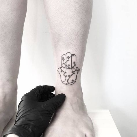 Hand Poke Floral Hamsa Tattoo by Pokeeeeeeeoh Floral Hamsa Tattoo, Hamsa Tattoo Simple, Hamsa Hand Tattoo For Women, Geometric Hamsa Tattoo, Hamsa Tattoos, Small Hamsa Tattoo, Hand With Eye, Hand Eye Tattoo, Fatima Hand Tattoo