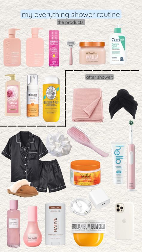 my everything shower routine (on Sundays) #outfitinspo #beauty #pinkaesthetic #vanillagirlaesthetic Ultimate Everything Shower Routine, Everything Showers List, Correct Shower Order, My Everything Shower Routine, Best Everything Shower Routine, Sunday Shower Routine, Everything Shower Essentials, Shower Essentials Aesthetic, Shower Glow Up