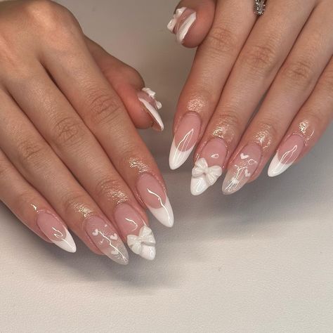 Nailart Aesthetic, Coquette Nails, Graduation Nails, Asian Nails, White Acrylic Nails, Pretty Nail Designs, Almond Nails Designs, Square Acrylic Nails, Dream Nails