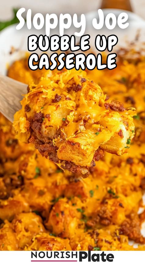 Sloppy Joe Bubble Up Casserole Biscuit Bubble Up Recipes, Sloppy Joe Biscuit Casserole, Ww Casseroles, Sloppy Joes Biscuits, Bubble Up Casserole, Chicken Cheesesteak, Sloppy Joes Easy, Slow Cooker Appetizers, Biscuits Casserole