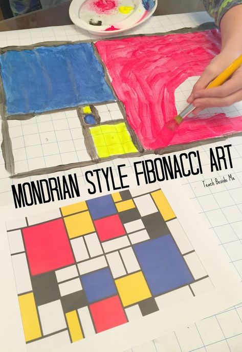 Mondrian Style Fibonacci Art project for kids- art and math combo for hands-on STEM / STEAM via @karyntripp #ArtsandCrafts Fibonacci Art, Math Art Projects, Art And Math, Steam Art, Stem Steam, Art Lessons For Kids, Math Projects, Math Art, Homeschool Art