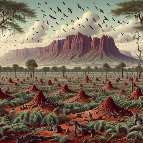 Proterozoic Era, Jungle Wildlife, Prehistoric Landscape, Dinosaur Museum, Prehistoric Wildlife, Prehistoric World, Alien Planet, Southwest Art, Ap Art