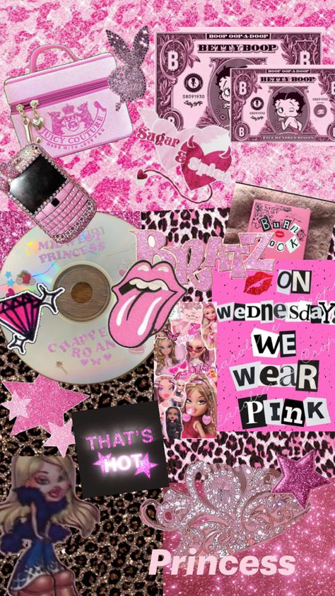 ITS 200s theme 2000s Collage Wallpaper, 2000s Collage, Collage Wallpaper, Girly Accessories, Wear Pink, Betty Boop, Collage, Pink, How To Wear