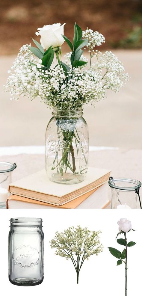 Inexpensive Wedding Centerpieces, Affordable Wedding Centerpieces, Rustic Wedding Decorations, Boda Diy, Simple Wedding Centerpieces, Flowers Images, Babies Breath, Inexpensive Wedding, Rustic Centerpieces